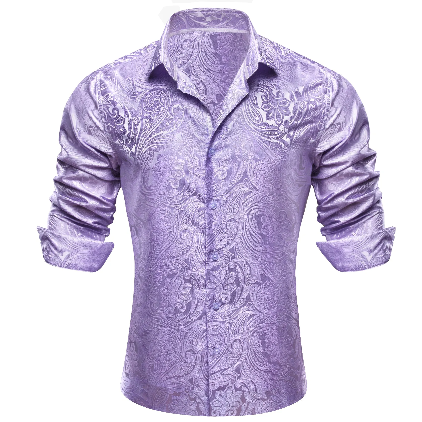 Stylish Light Purple Paisley Silk Men's Casual Business Long Sleeve Shirt