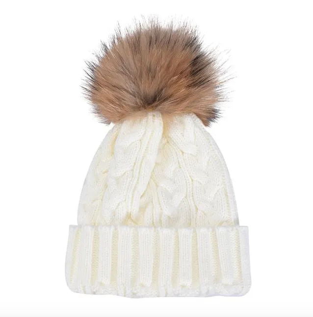 Stylish Winter Free Size 6Colors Warm Fur Knitting Wool Ski Beanie Raccoon Pom  Hat For Women