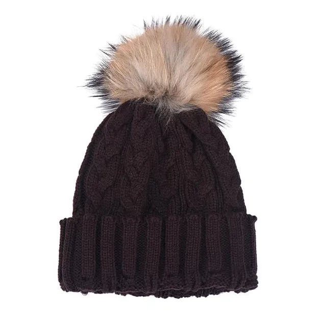 Stylish Winter Free Size 6Colors Warm Fur Knitting Wool Ski Beanie Raccoon Pom  Hat For Women