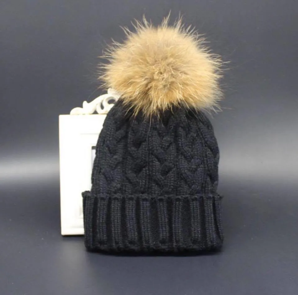 Stylish Winter Free Size 6Colors Warm Fur Knitting Wool Ski Beanie Raccoon Pom  Hat For Women