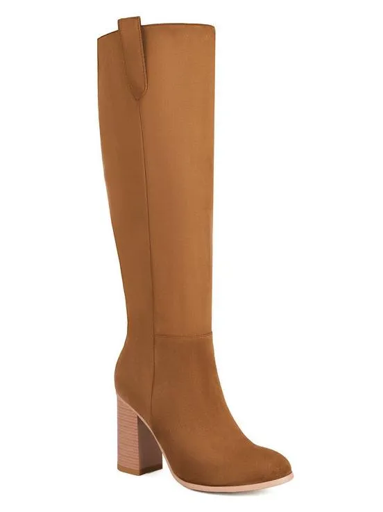 Suede thick heel round toe sleeve high heel boots