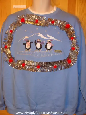 Tacky Cheap Christmas Sweatshirt Penguins 3D Garland