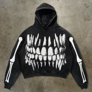 Teeth Rib Print Long Sleeve Hoodies