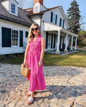 The Delphine Dress in Candy Pink Seersucker