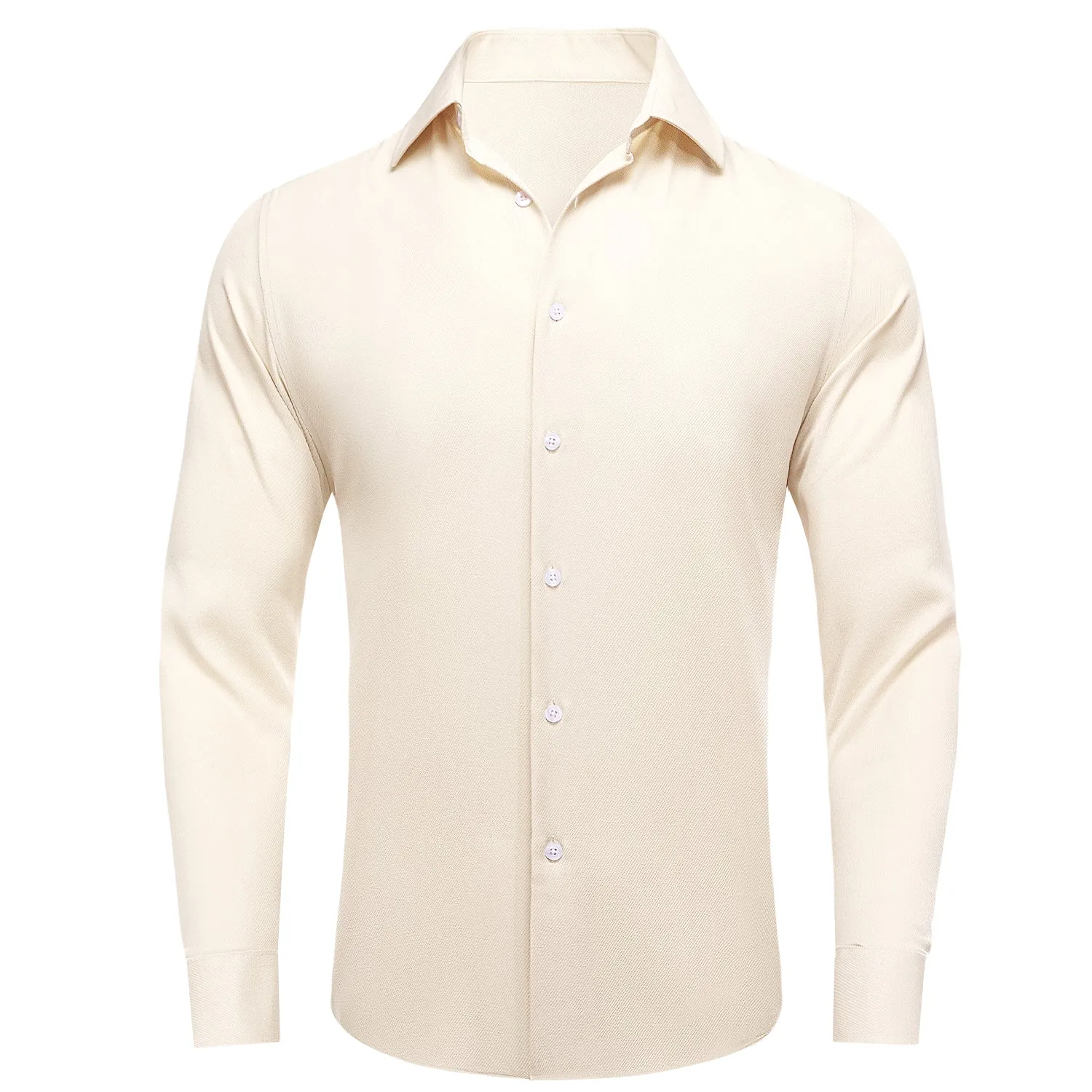 Ties2you Business Shirt for Men Ivory Solid Stretch Woven Long Sleeve Button Down Shirt