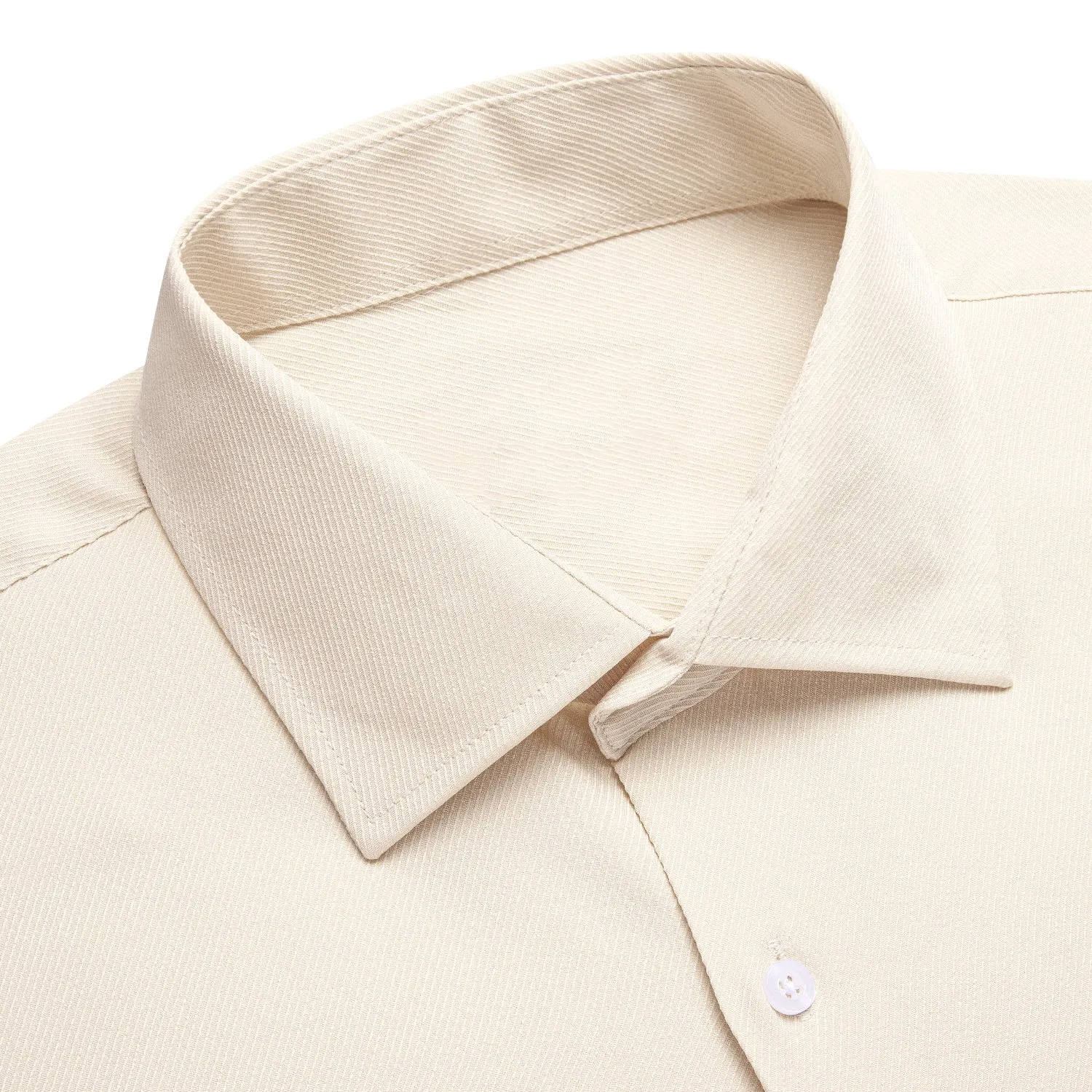 Ties2you Business Shirt for Men Ivory Solid Stretch Woven Long Sleeve Button Down Shirt