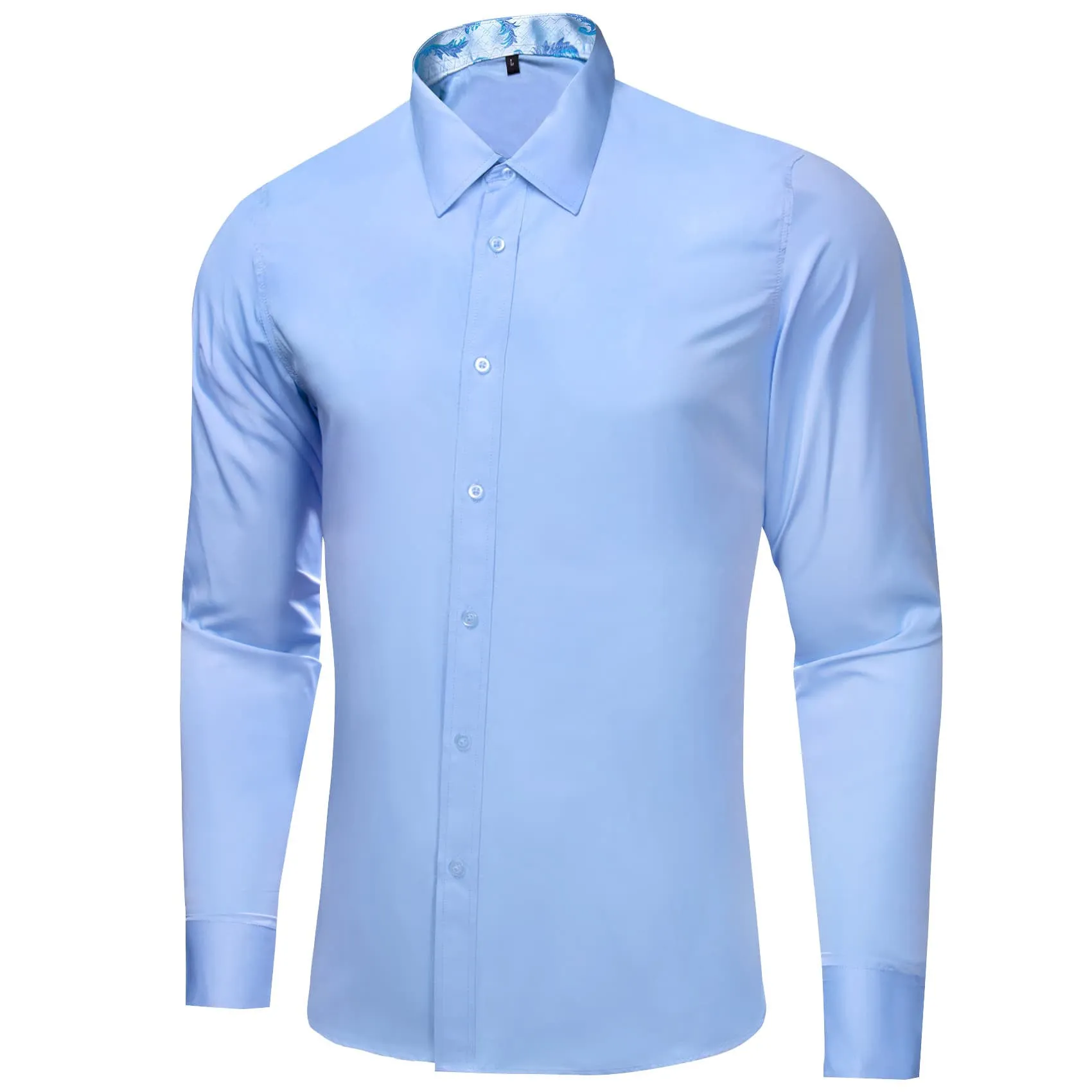 Ties2you Business Shirts Arctic Blue Solid Splicing Floral Button Up Long Sleeve Shirts for Men