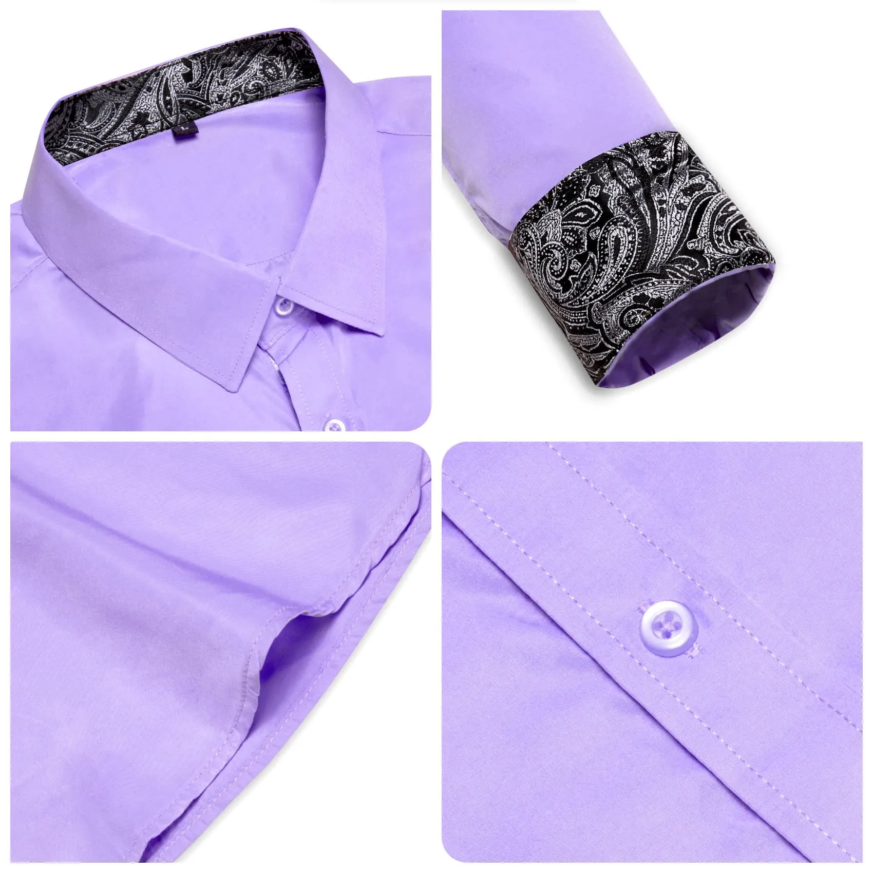 Ties2you Business Shirts Lavender Purple Solid Splicing Silk Mens Button Down Long Sleeve Shirt