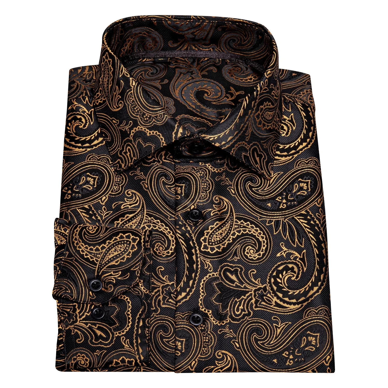 Ties2you Button Down Shirt Black Gold Jacquard Paisley Silk Men's Shirt Luxury