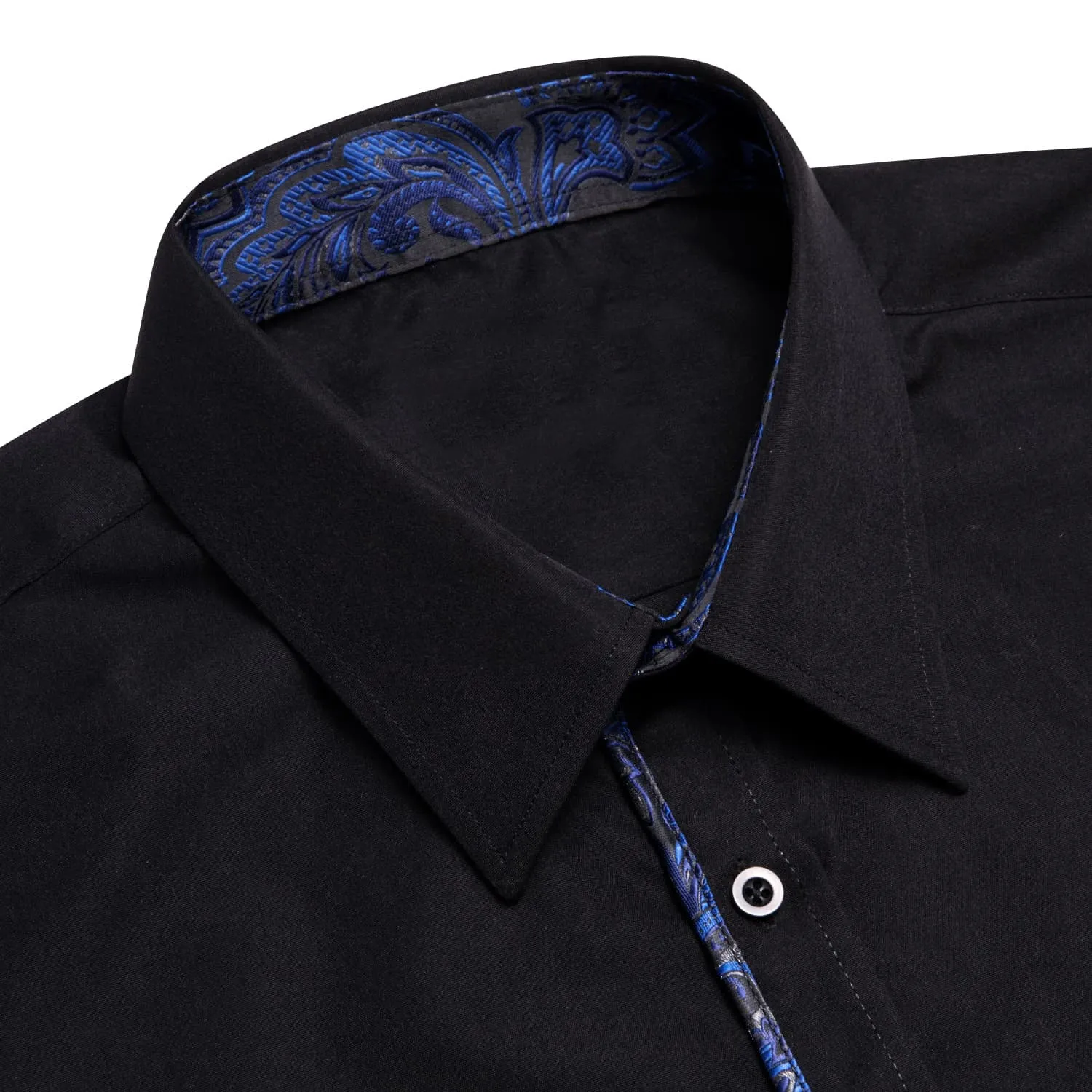 Ties2you Button Down Shirt Black Solid Blue Splicing Mens Silk Shirt