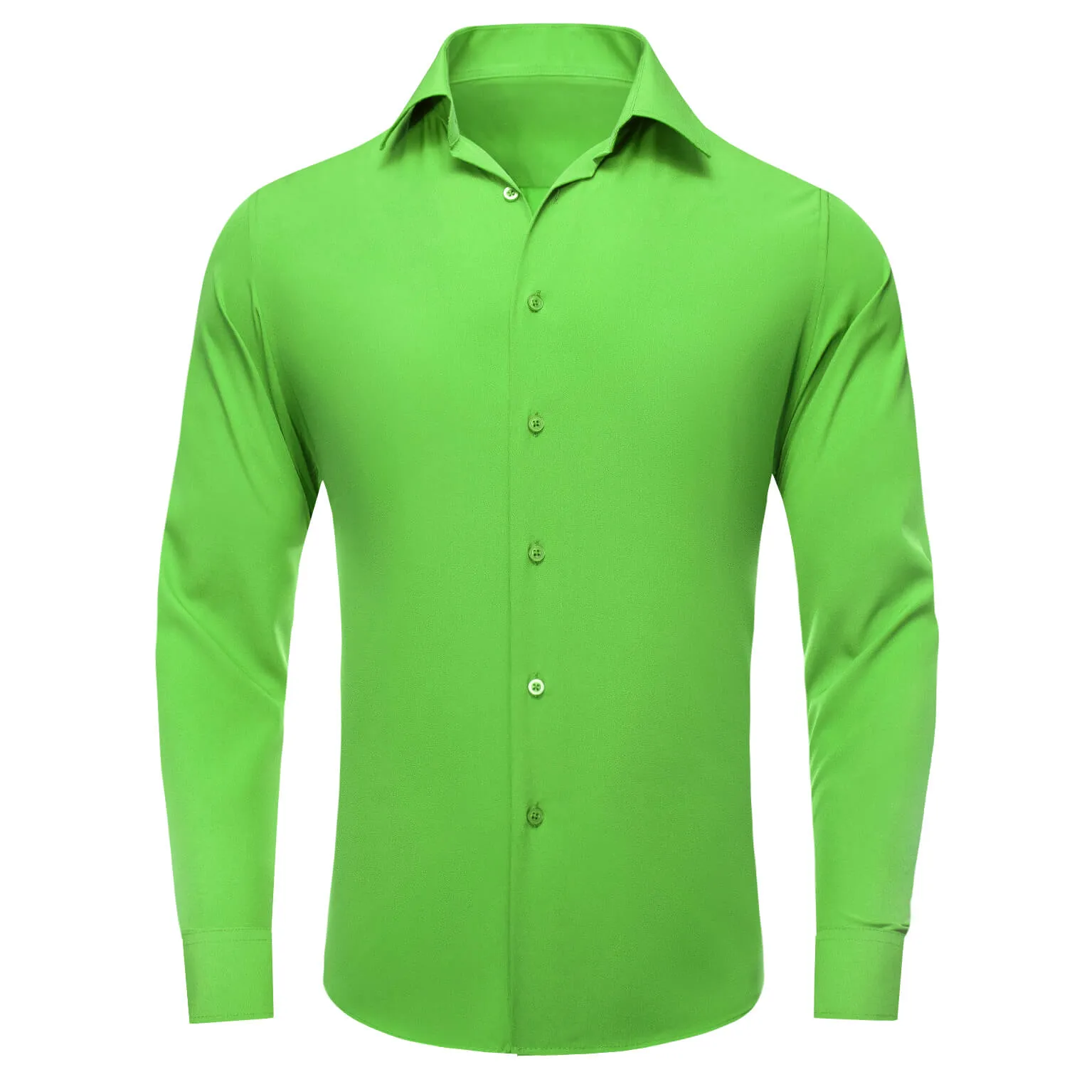 Ties2you Button Down Shirt Chartreuse Green Silk Solid Mens Long Sleeve Shirt