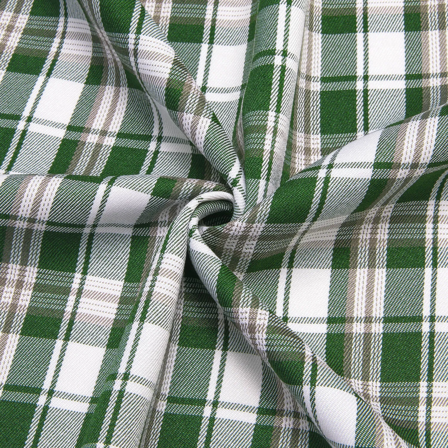 Ties2you Button Down Shirt Green White Brown Woven Plaid Men's Silk Shirt