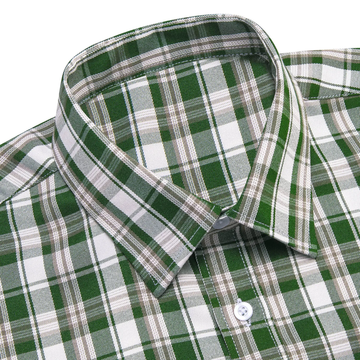 Ties2you Button Down Shirt Green White Brown Woven Plaid Men's Silk Shirt