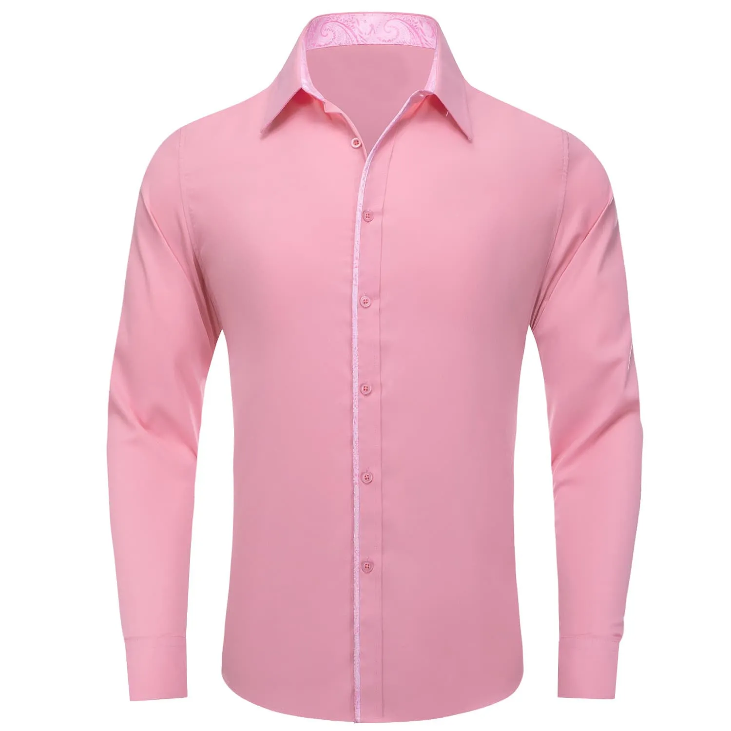 Ties2you Button Down Shirt Light Pink Solid Splicing Mens Silk Shirt