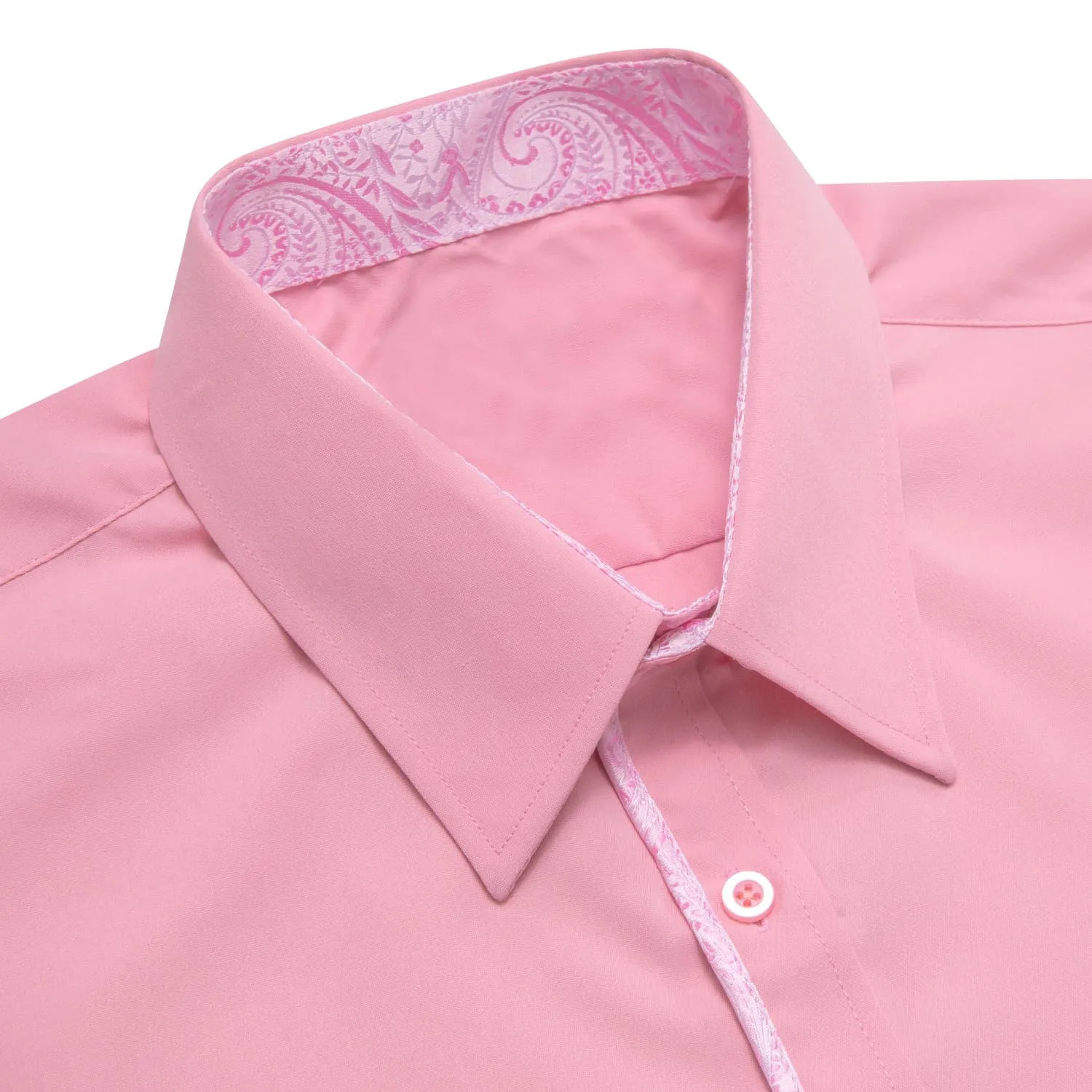 Ties2you Button Down Shirt Light Pink Solid Splicing Mens Silk Shirt