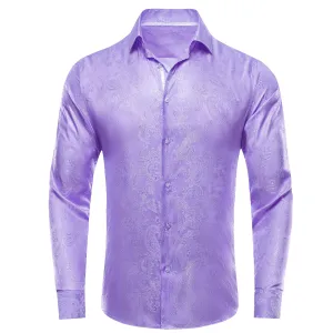 Ties2you Button Down Shirt Lilac Purple Paisley Satin Men's Long Sleeve Shirt