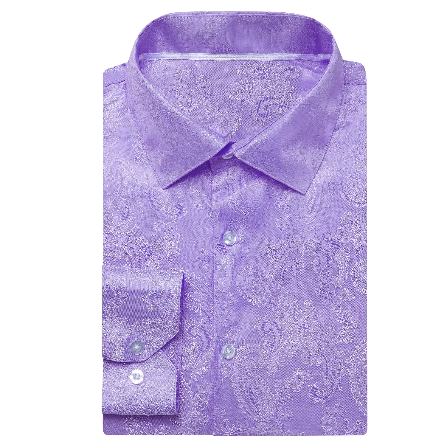 Ties2you Button Down Shirt Lilac Purple Paisley Satin Men's Long Sleeve Shirt