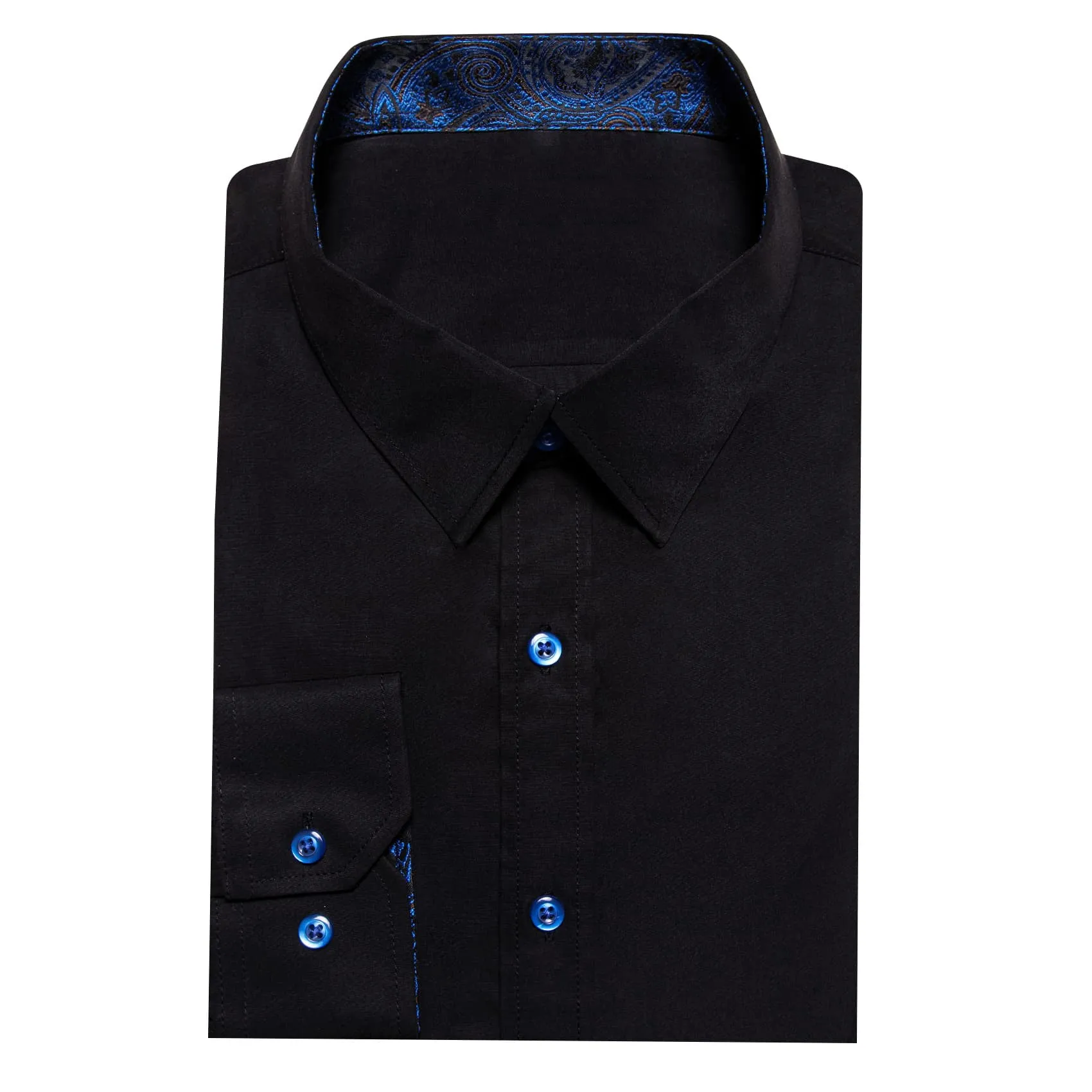 Ties2you Button Up Shirt Black Splicing Navy Blue Silk Long Sleeve Mens Dress Shirt