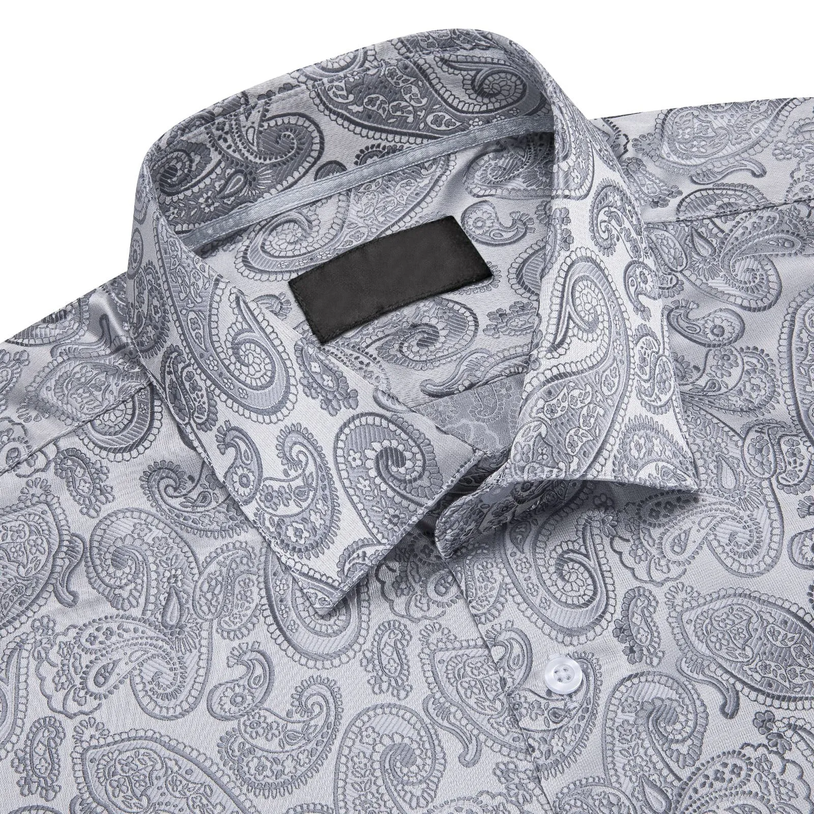 Ties2you Collared Shirt Coin Grey Paisley Button Up Silk Mens Long Sleeve Shirt Top