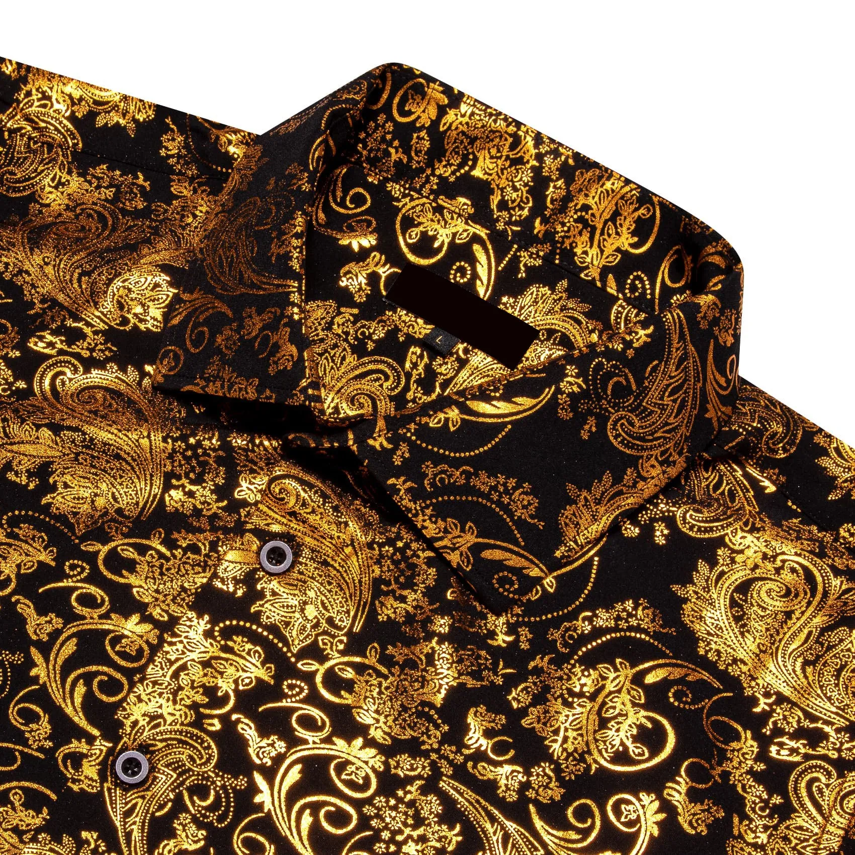 Ties2you Dress Shirt Black Gold Hot Stamping Floral Long Sleeve Button Up Shirts for Men