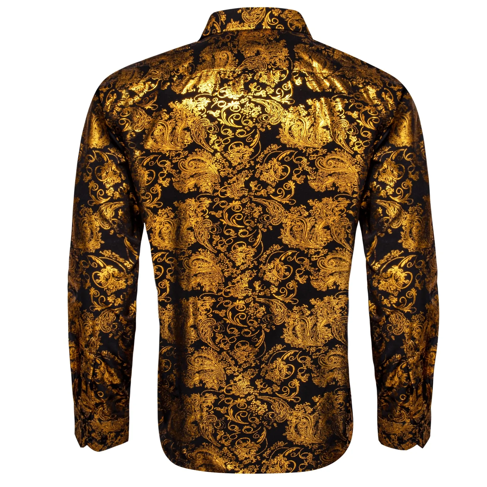 Ties2you Dress Shirt Black Gold Hot Stamping Floral Long Sleeve Button Up Shirts for Men