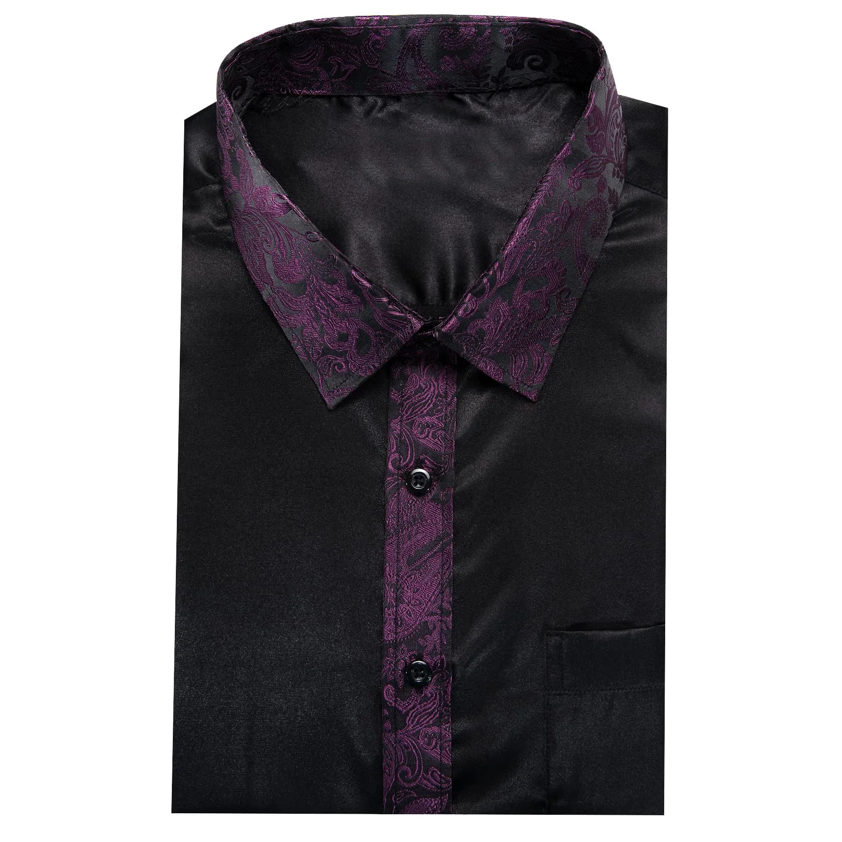 Ties2you Dress Shirt Black Solid Splicing Purple Paisley Button Down Men's Long Sleeve Shirt