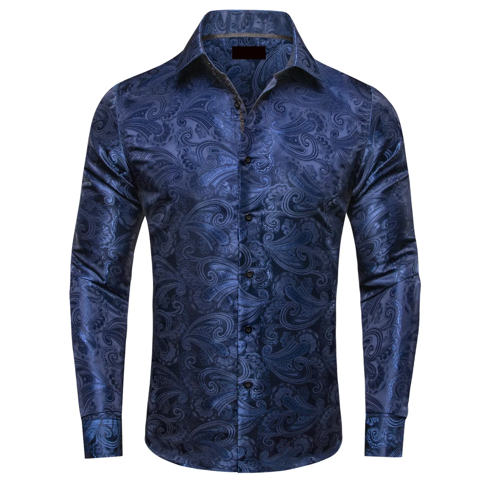 Ties2you Dress Shirt Deep Blue Paisley Silk Long Sleeve Button Up Shirt for Men