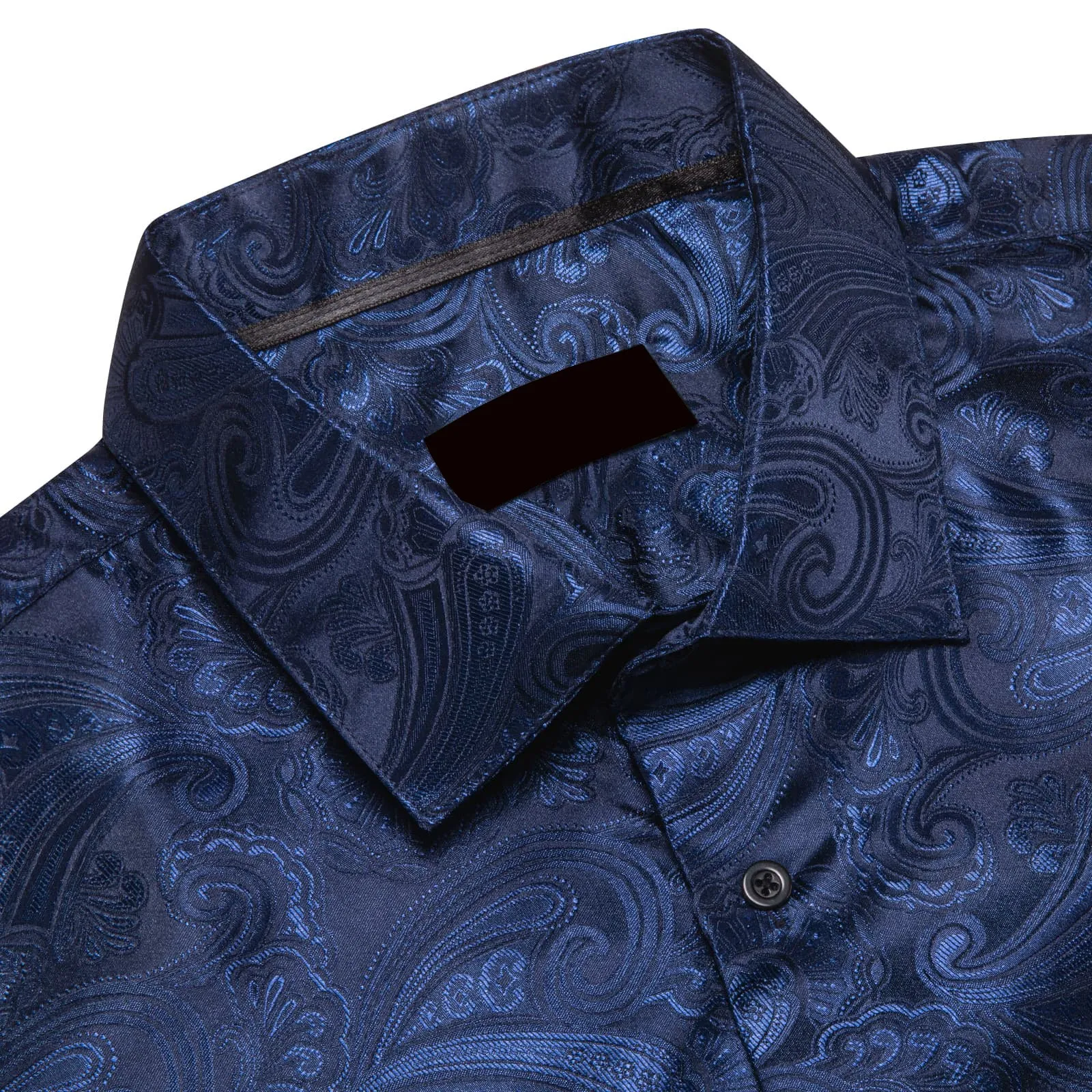 Ties2you Dress Shirt Deep Blue Paisley Silk Long Sleeve Button Up Shirt for Men