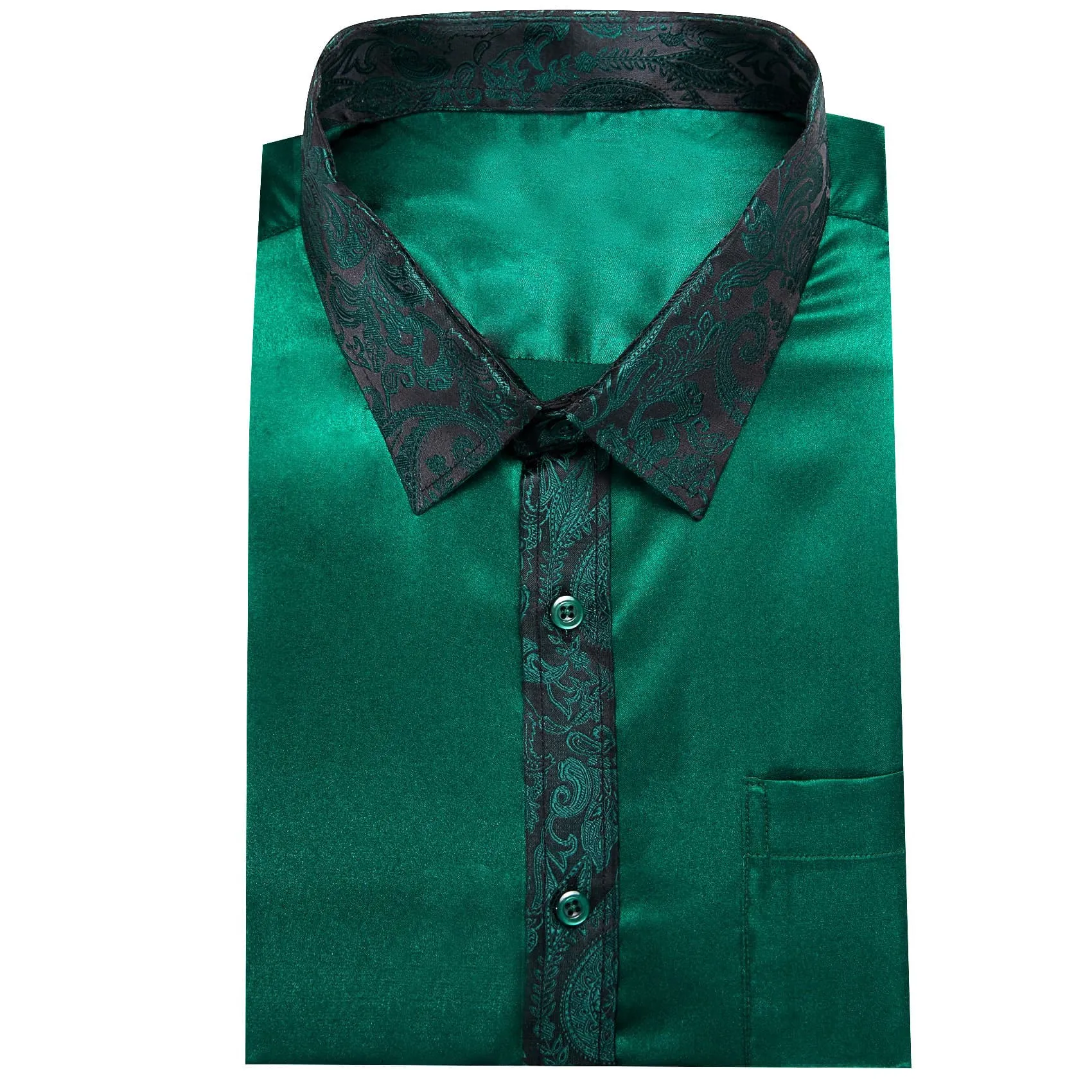 Ties2you Dress Shirt Sapphire Pine Green Solid Splicing Floral Button Down Long Sleeve Shirts for Men