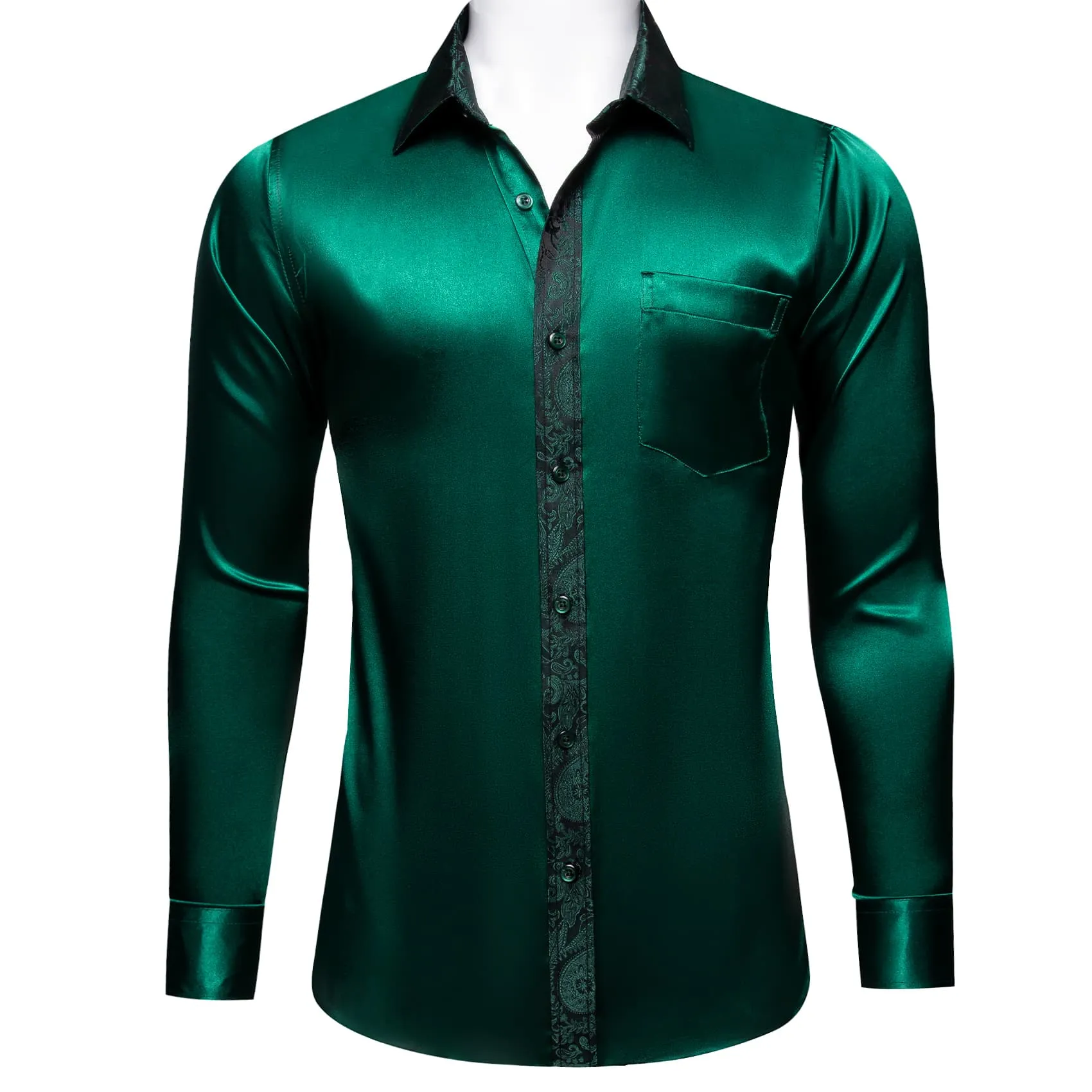 Ties2you Dress Shirt Sapphire Pine Green Solid Splicing Floral Button Down Long Sleeve Shirts for Men