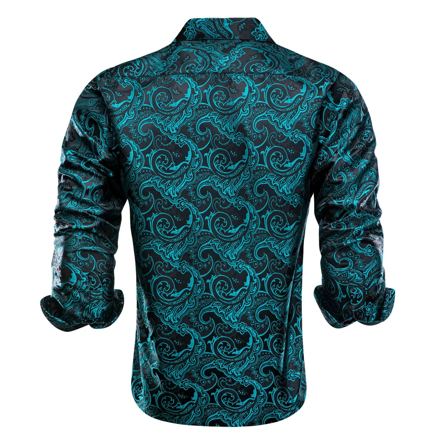 Ties2you Men's Shirt Black Teal Paisley Jacquard Woven Silk Shirt