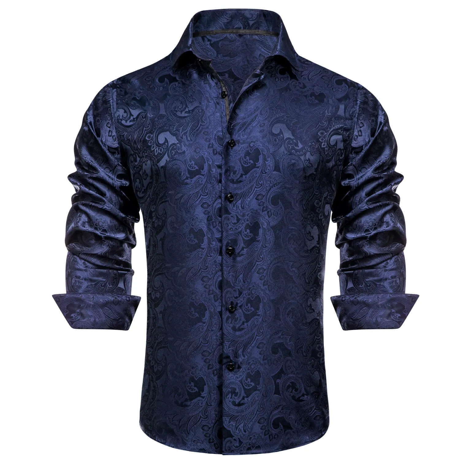 Ties2you Men's Shirt Midnight Blue Floral Silk Long Sleeve Dress Shirt