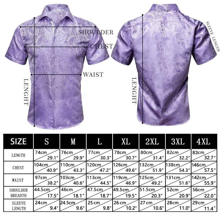 Ties2you Purple Shirts for Men Paisley Lavender Short Sleeve Shirt Formal Business