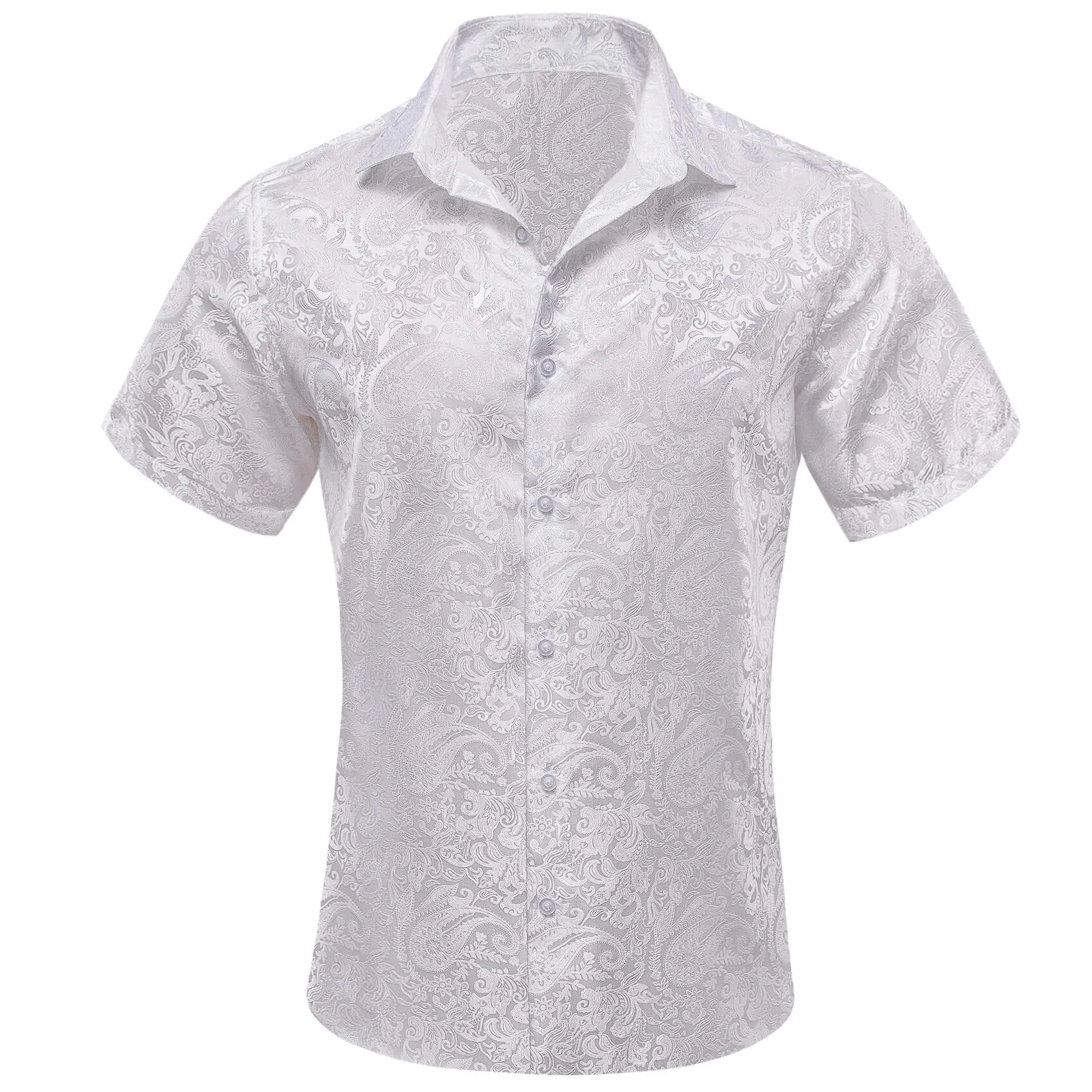 Ties2you Short Sleeve Shirt Pure White Paisley Men's Silk Shirt Fashion