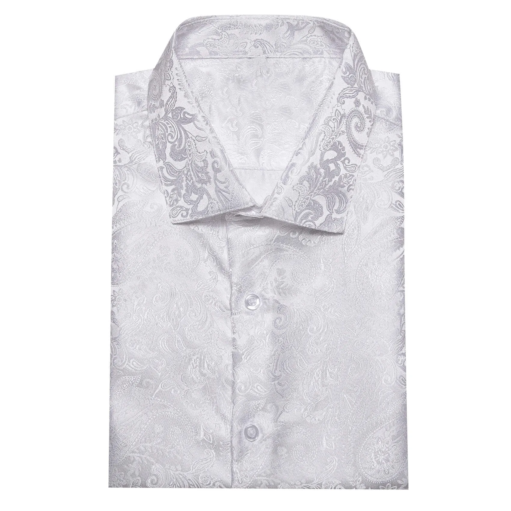 Ties2you Short Sleeve Shirt Pure White Paisley Men's Silk Shirt Fashion