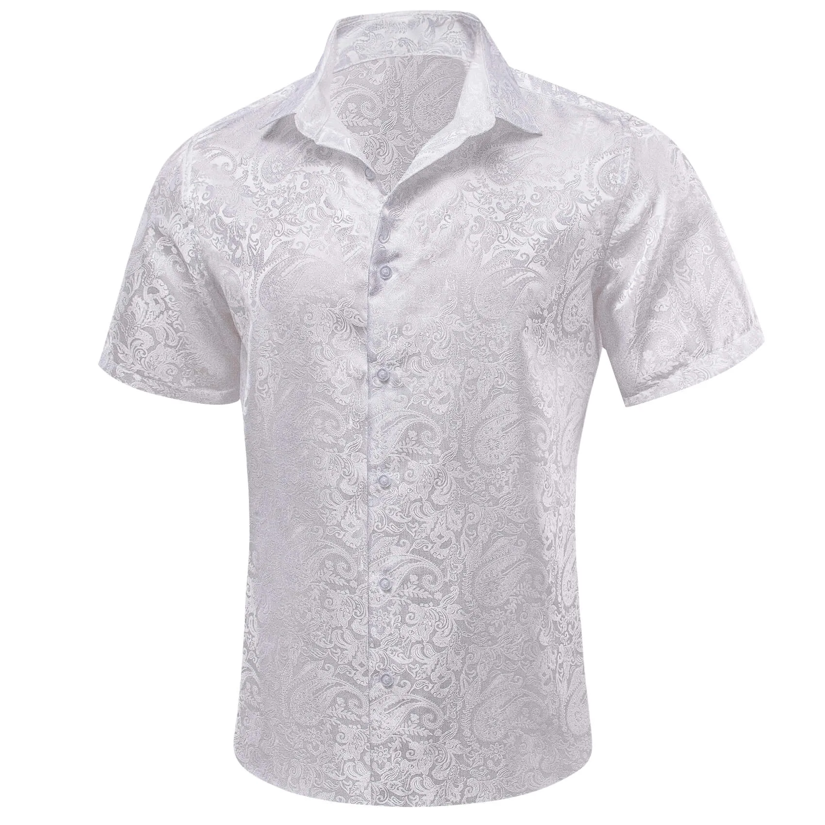 Ties2you Short Sleeve Shirt Pure White Paisley Men's Silk Shirt Fashion