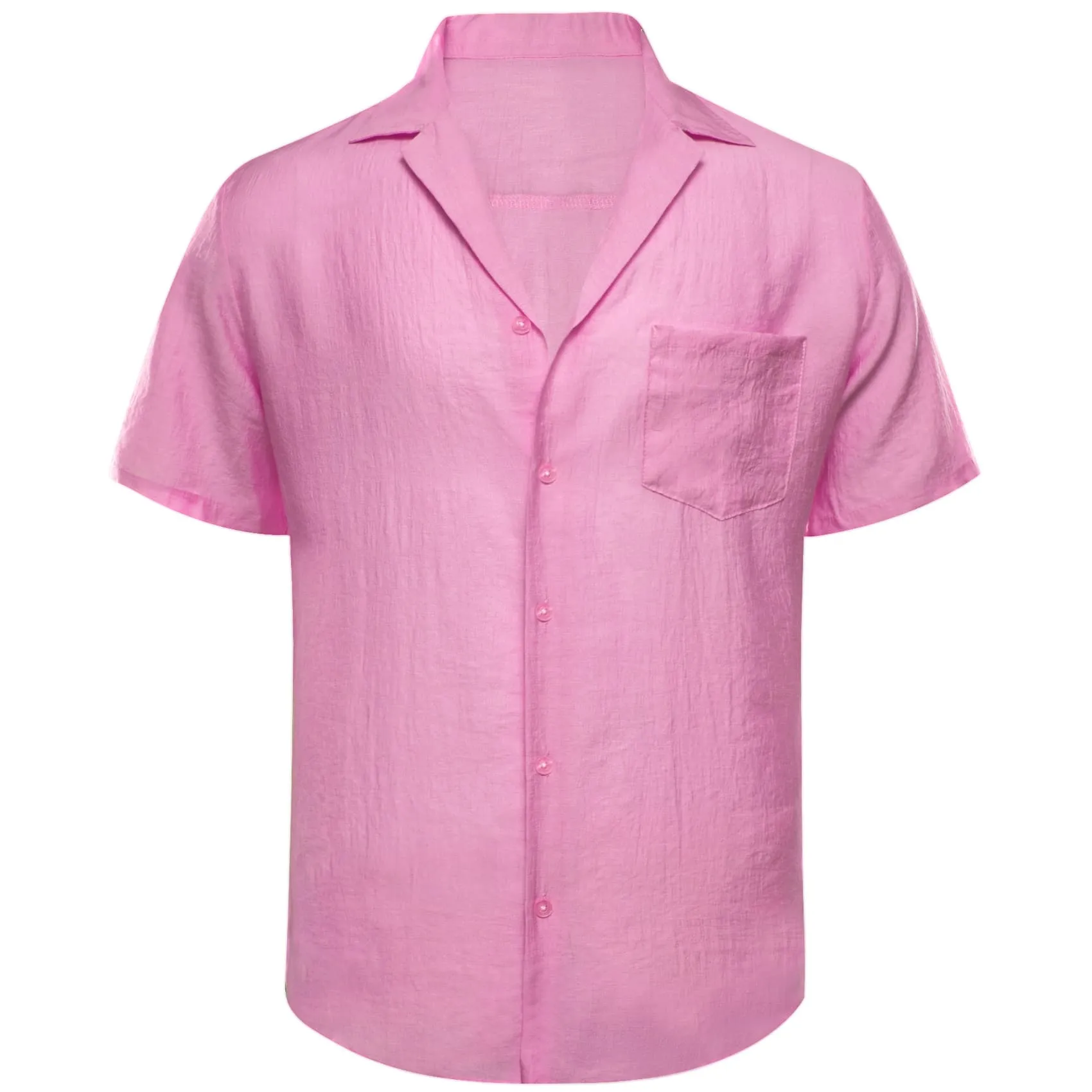 Ties2you Short Sleeve Shirt Taffy Pink Solid Men's Silk Notched Collar Button Down Shirt