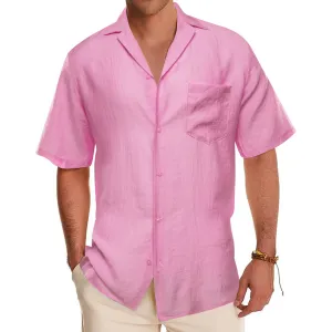 Ties2you Short Sleeve Shirt Taffy Pink Solid Men's Silk Notched Collar Button Down Shirt