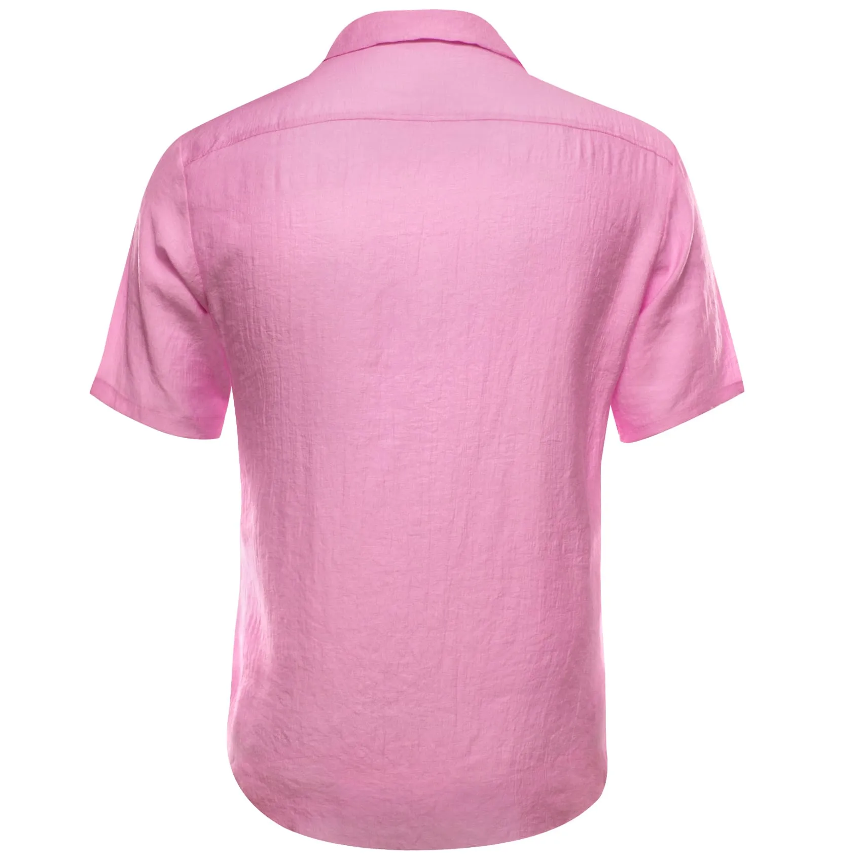 Ties2you Short Sleeve Shirt Taffy Pink Solid Men's Silk Notched Collar Button Down Shirt