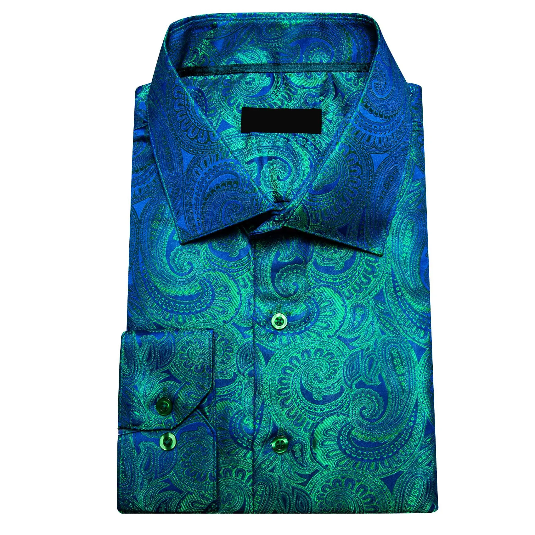 Ties2you Work Shirt Blue Green Paisley Silk Mens Button Down Long Sleeve Dress Shirt Top