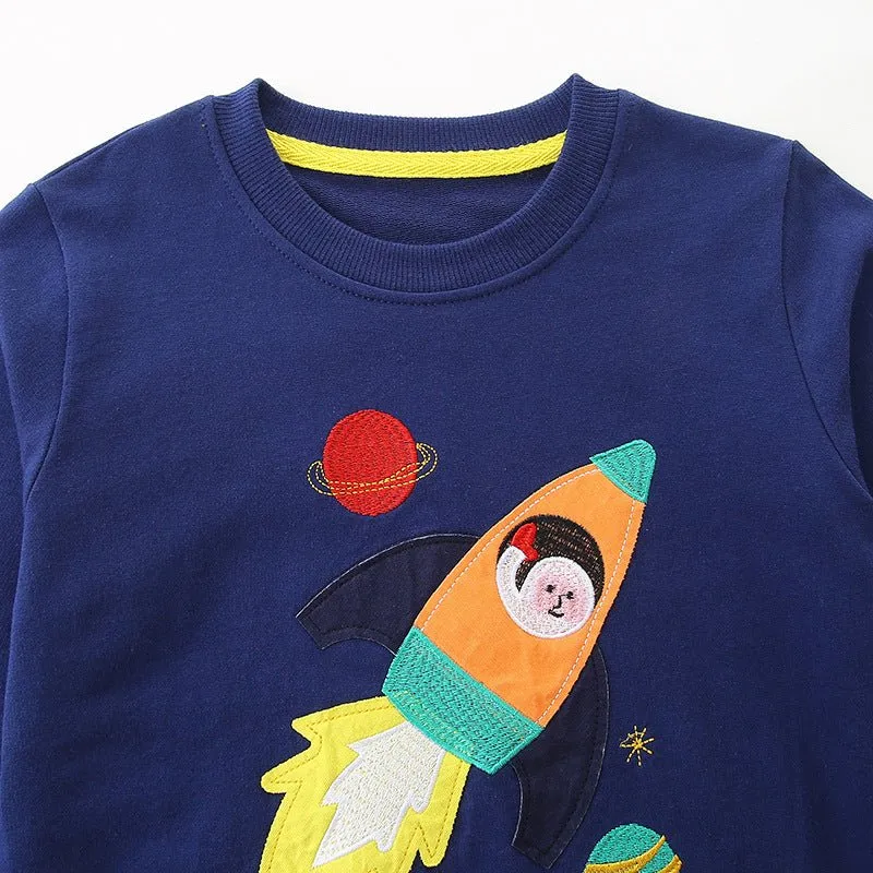 Toddler/Kid Boy's Space Explorer Rocket Embroidery Design Sweatshirt