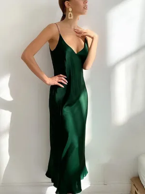 V-Neck Satin Slip Maxi Dress