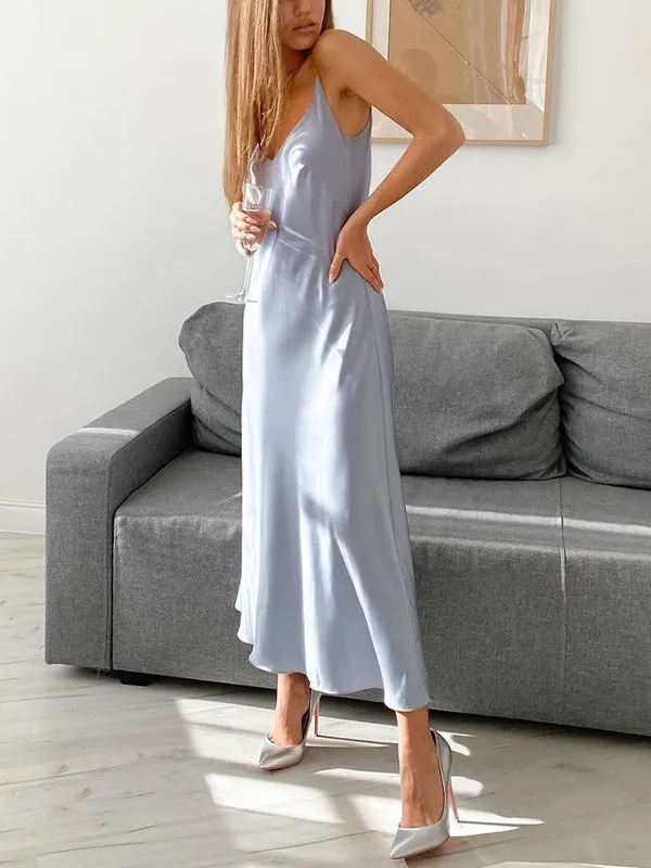 V-Neck Satin Slip Maxi Dress