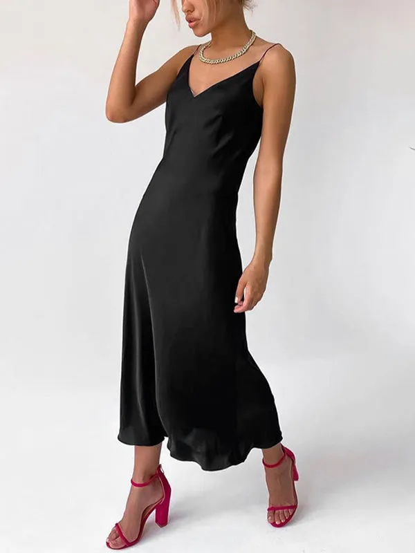 V-Neck Satin Slip Maxi Dress