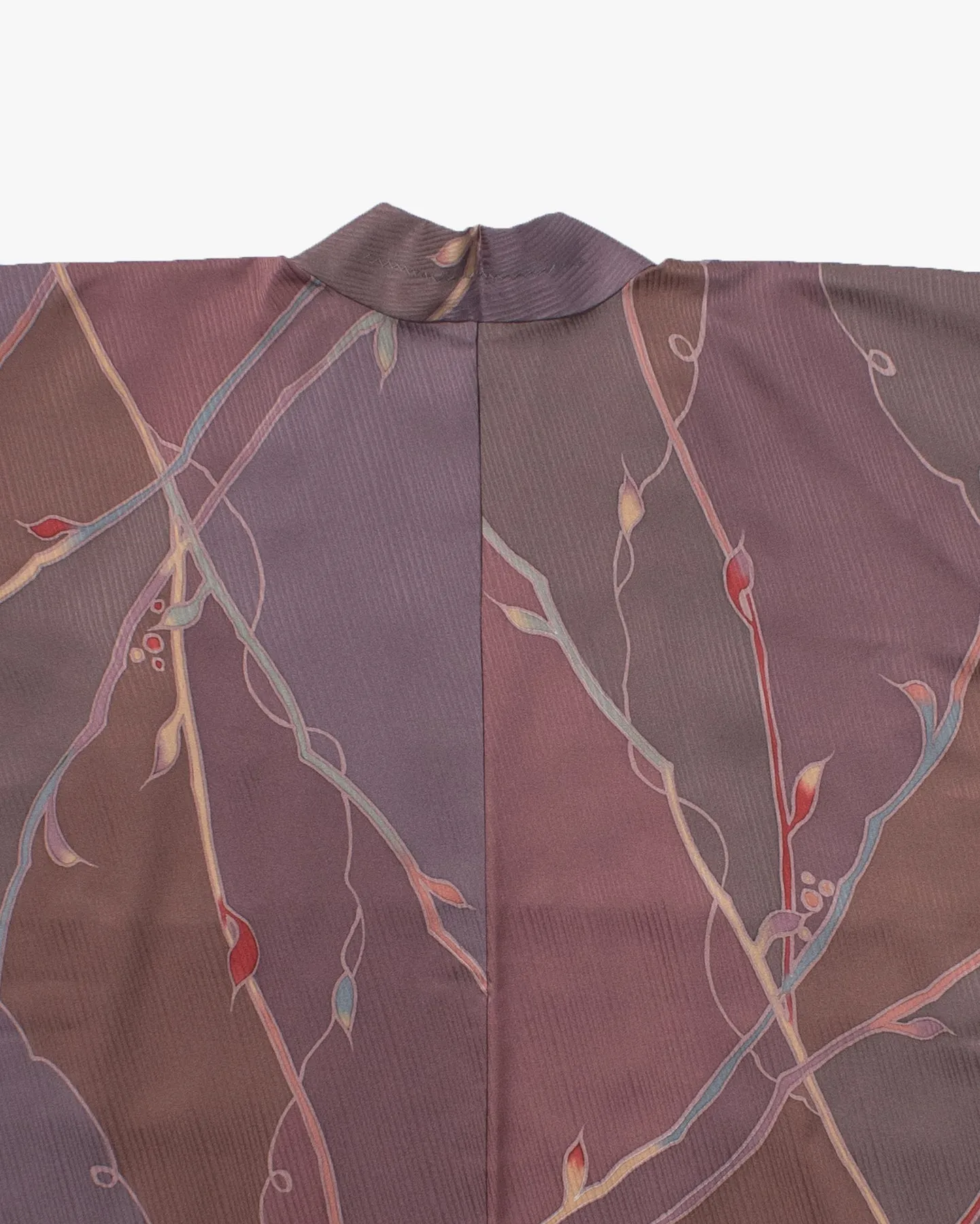 Vintage Haori Jacket, Light Purple with Mauve and Gray Abstract  Leaves