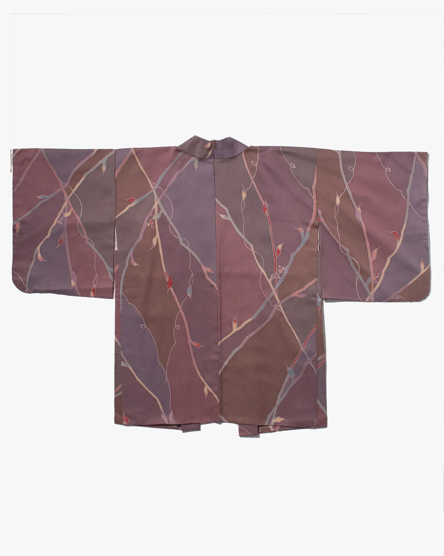 Vintage Haori Jacket, Light Purple with Mauve and Gray Abstract  Leaves