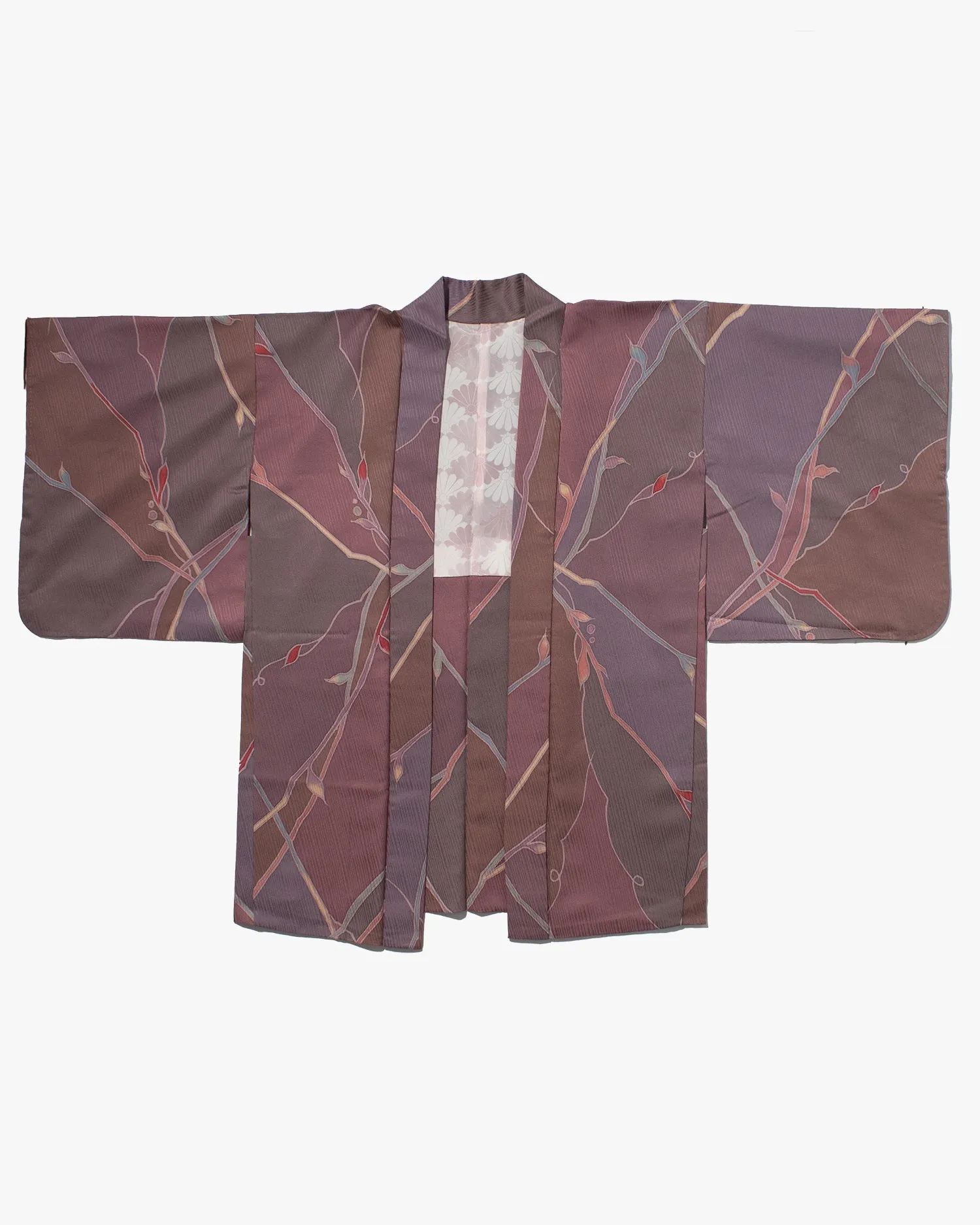 Vintage Haori Jacket, Light Purple with Mauve and Gray Abstract  Leaves