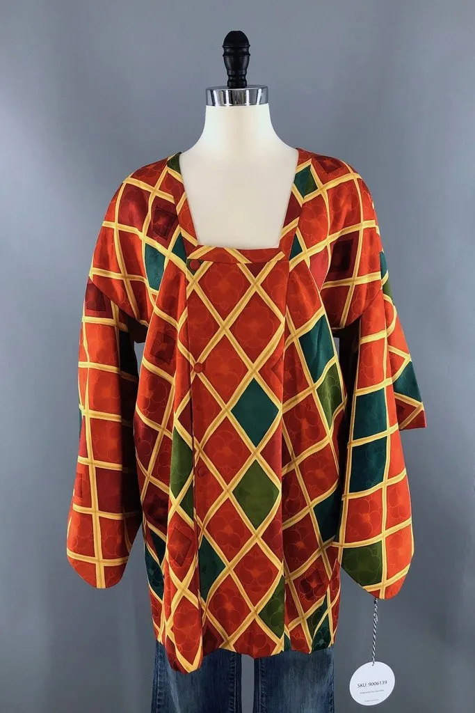 Vintage Harlequin Silk Kimono Jacket