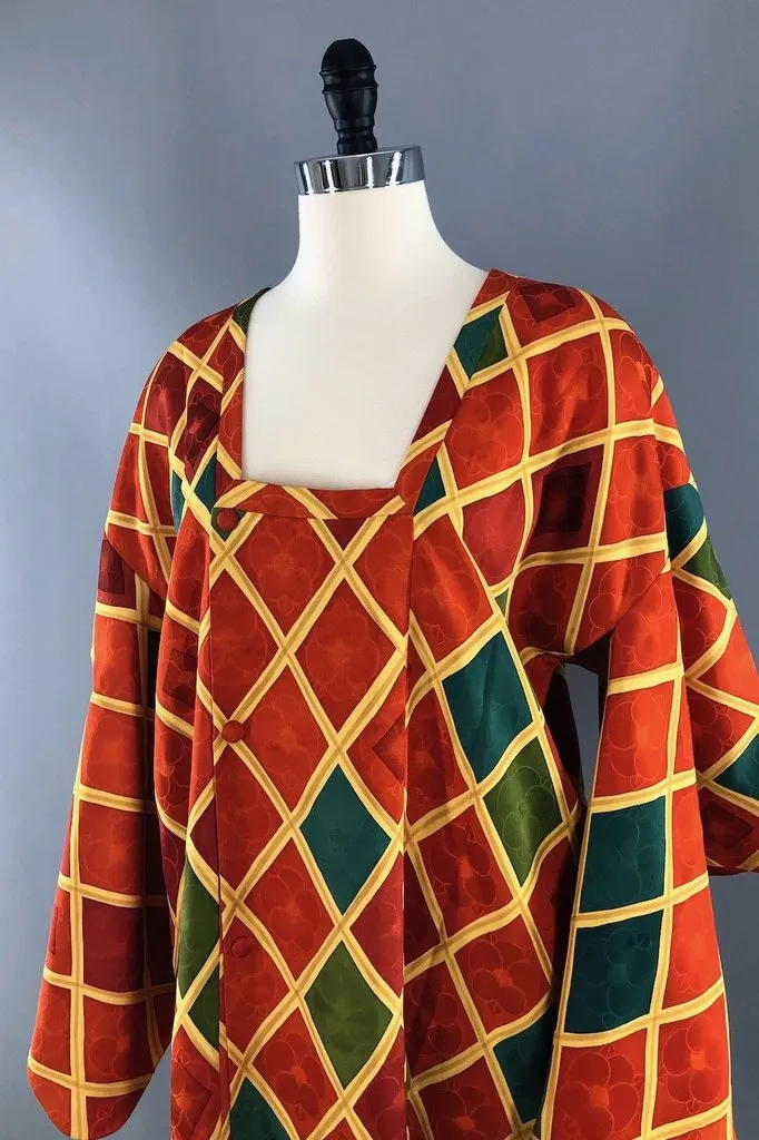 Vintage Harlequin Silk Kimono Jacket