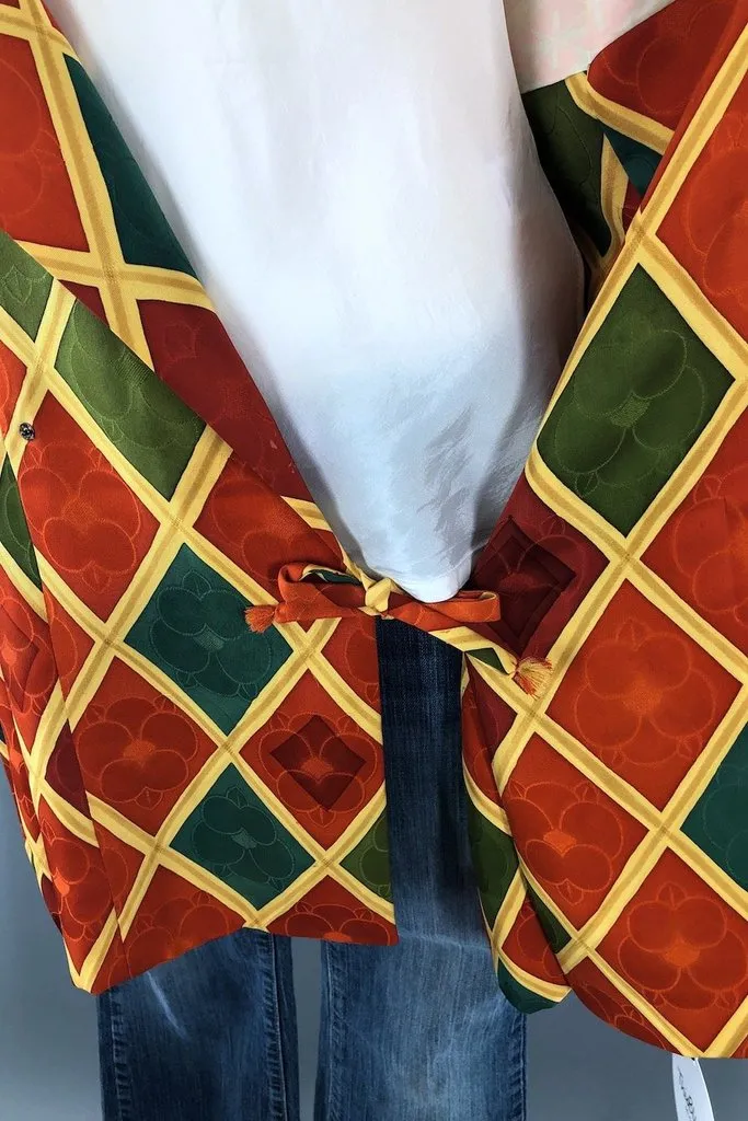 Vintage Harlequin Silk Kimono Jacket